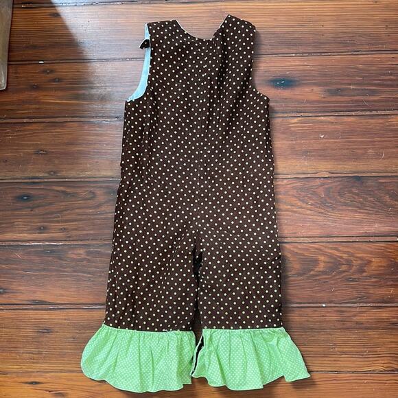 Castles & Crowns Thanksgiving fall polka dot corduroy turkey appliqué romper 12M - Picture 8 of 8
